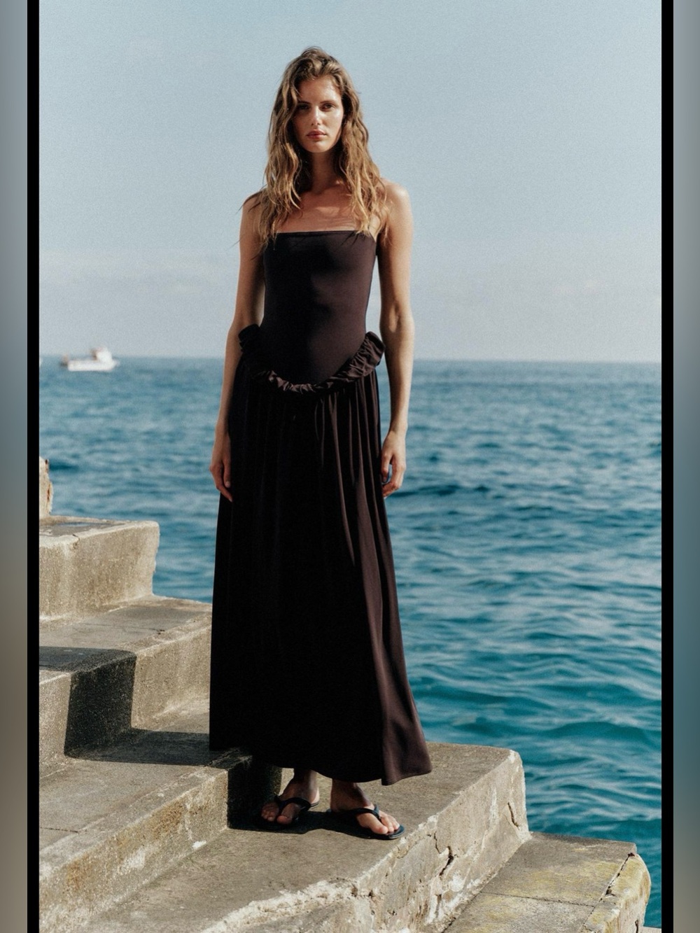 ZARA PEPLUM VOLUME DRESS DARK BROWN